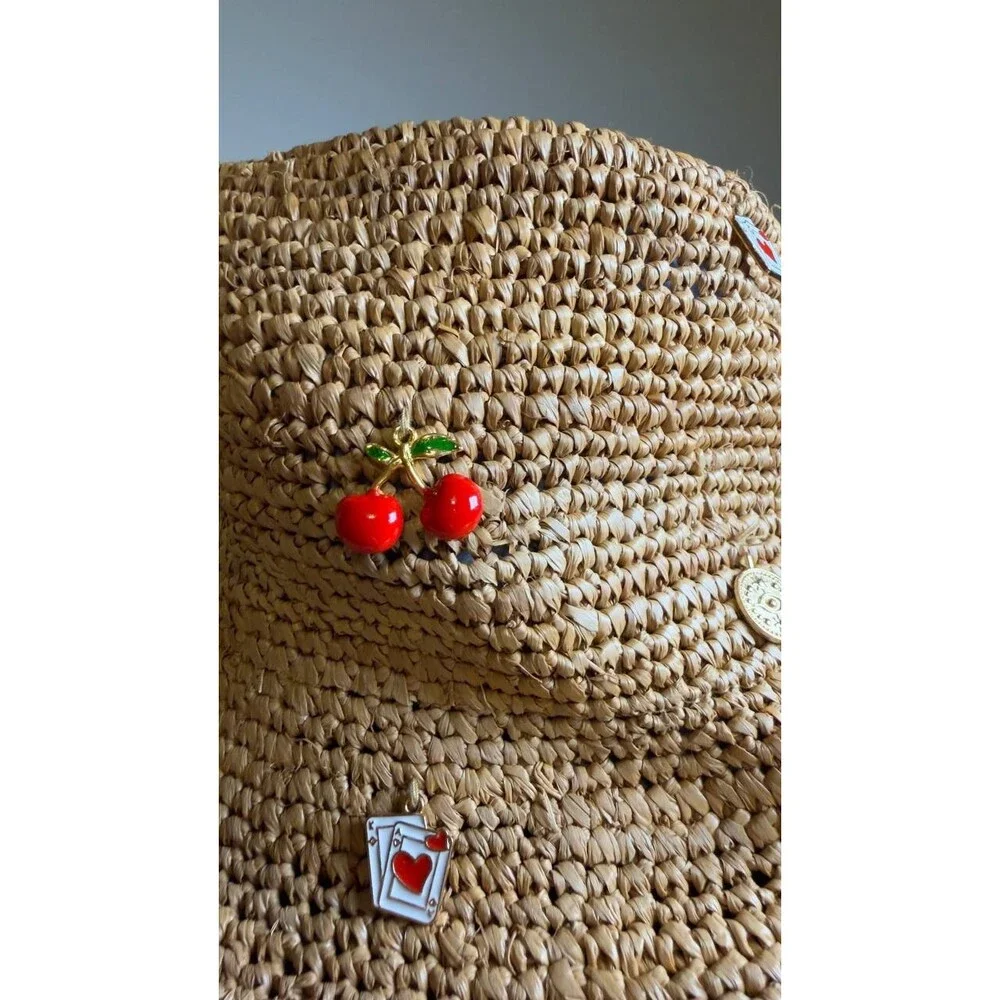 Aqua  Bucket  Hat  Tan  Raffia  One Size  New  $98